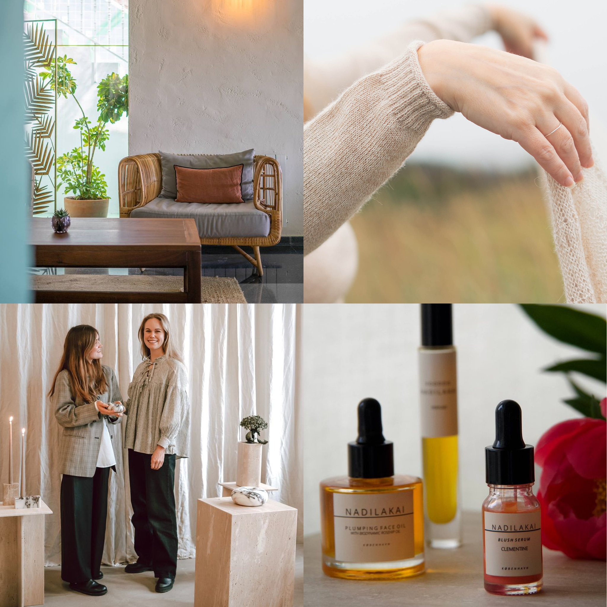 Brand photography collage with interiors, portraits and skincare products