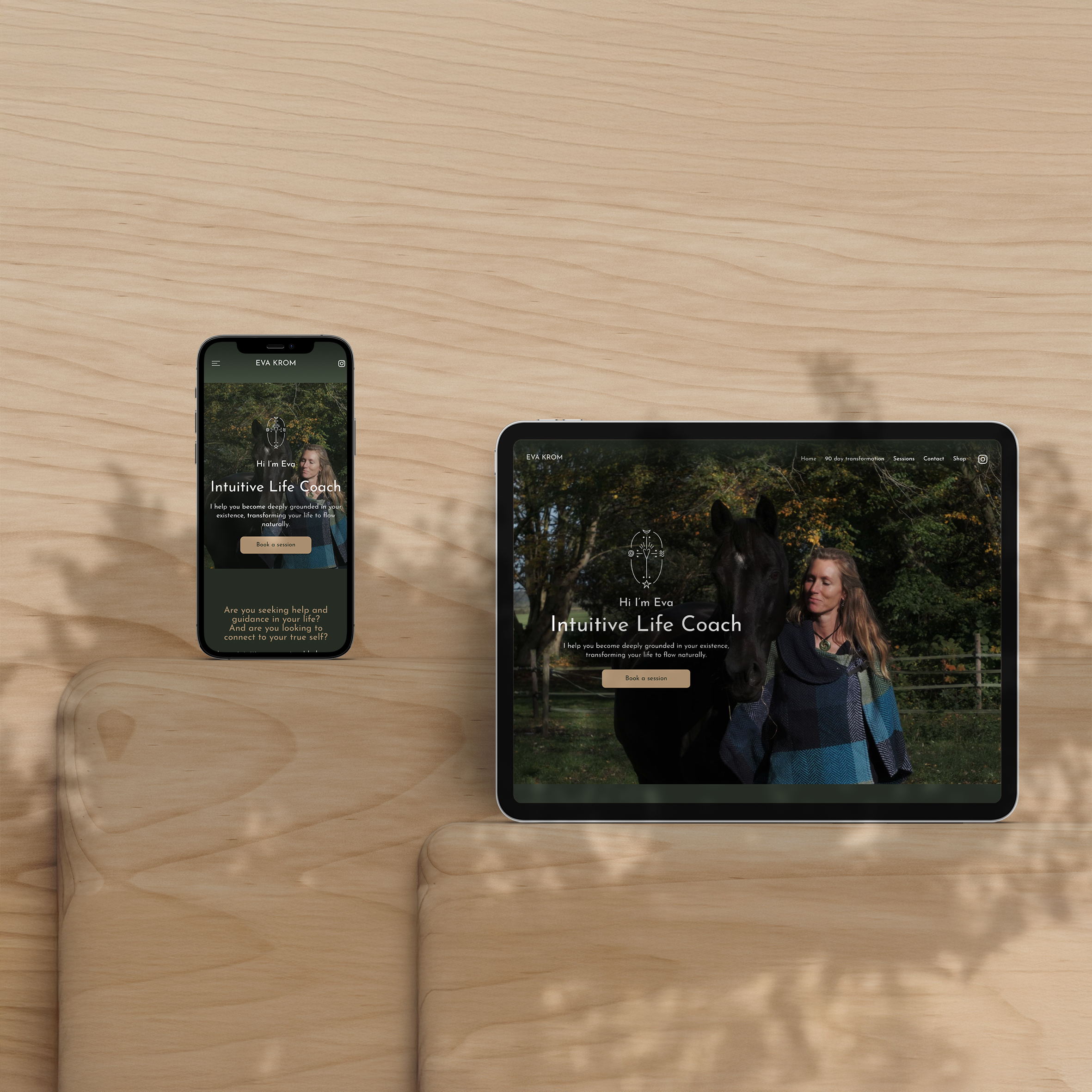 Eva Krom website on a phone and tablet