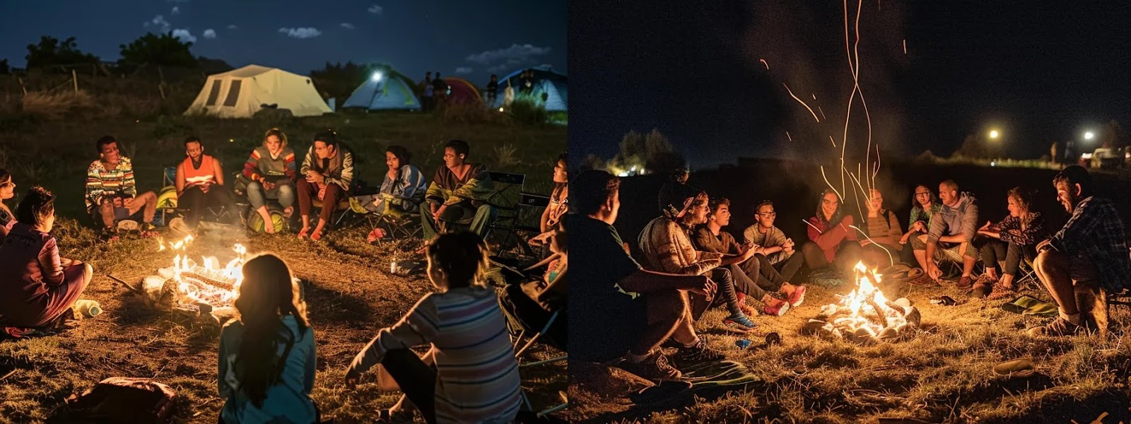 Illustration of a group gathered around a campfire