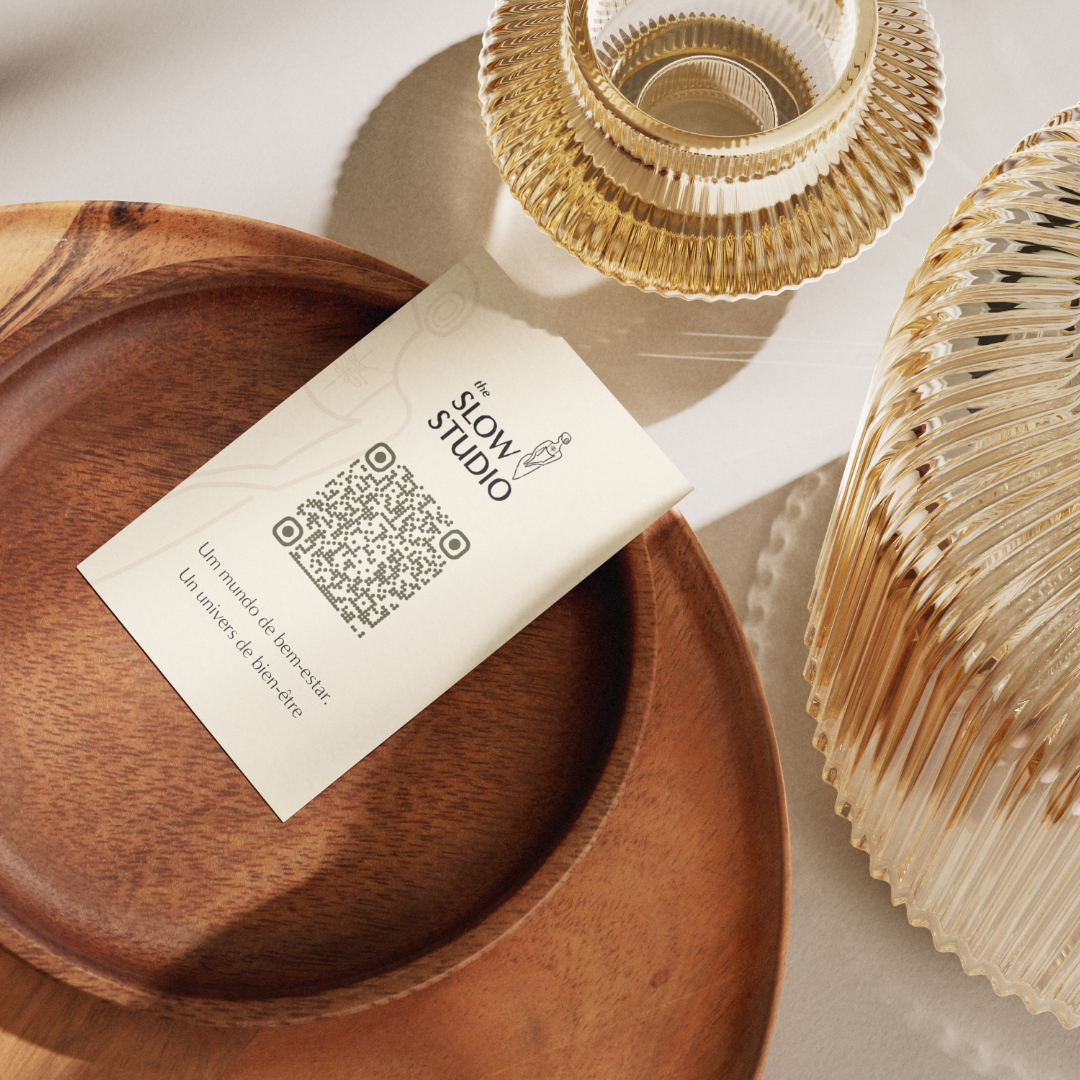 The Slow Studio printed card with logo and QR code