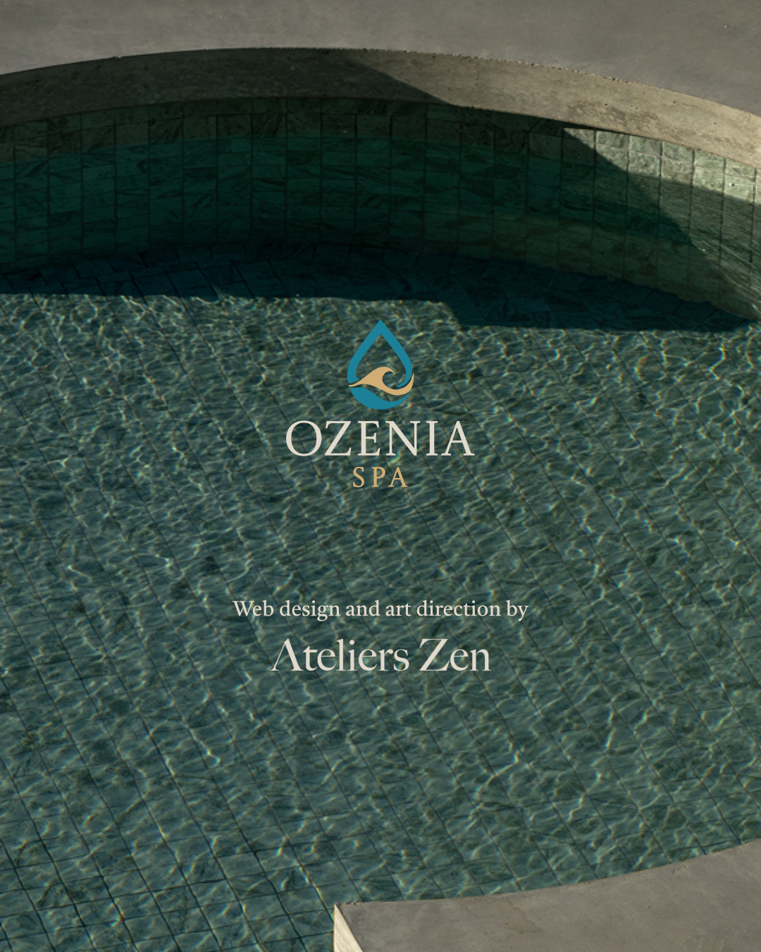 Ozenia Spa logo on textured green fabric